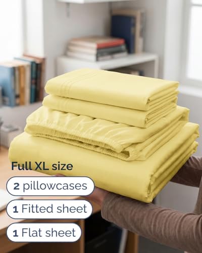 Full XL Sheets - 4 Piece Full XL Sheet Set - Breathable & Cooling - Yellow - Image 3