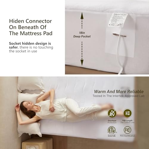 Heated Quilted Wave Mattress Pad, Full Size, Soft Bed Warmer, 10 Heat Settings - Image 4