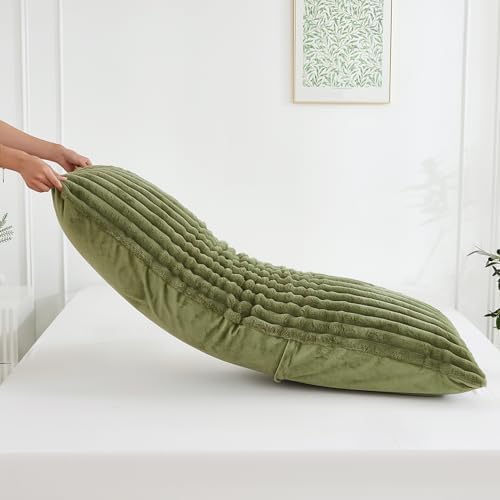 Full Body Pillow with Fluffy Stripe Faux Fur Removable Cover, Long Bed Pillow - Image 5