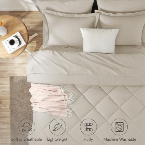 CozyLux King Comforter Set 102"x90" Beige - Image 2