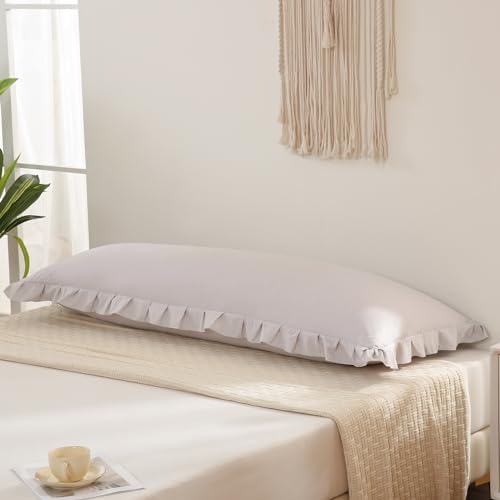 Beige Gray Body Pillow Cover 20x54inches Long Pillowcase Ruffled Pillowcases - Image 3