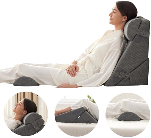 Bedluxe Adjustable 4pcs Bed Wedge Pillow Set, Memory Foam Wedge Pillow Post - Image 5