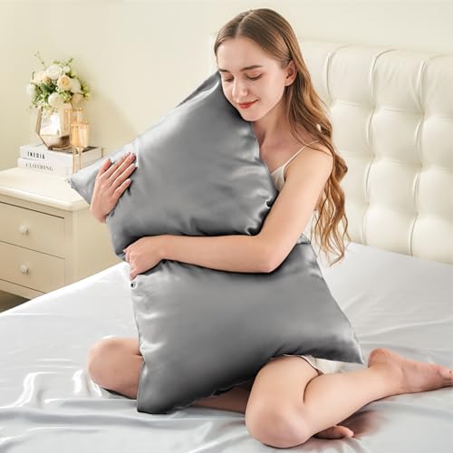 INFIIXSO Silk Pillow Cases 2 Pack, Standard Size, Hidden Zipper, Dark Grey - Image 3
