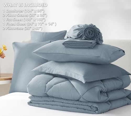 CozyLux California King Comforter Set 104"x96", 7 Piece, Dusty Blue - Image 6
