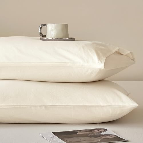 JELLYMONI 100% Washed Cotton Pillowcases, Envelope Closure 2-Pack by JELLYMONI
