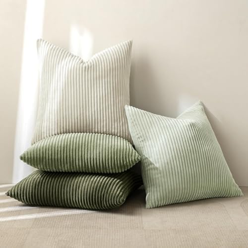 MIULEE Soft Corduroy Decorative Throw Pillow Covers Light Green 20x20 - Image 4