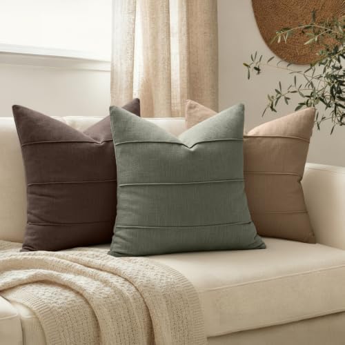 MIULEE Euro Decorative Linen Throw Pillow Covers 24x24 Coco Brown Striped - Image 3