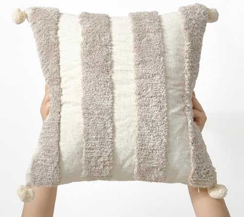 Boho Throw Pillow Covers 18x18 Tufted Home Decor Natural Beige - Image 6