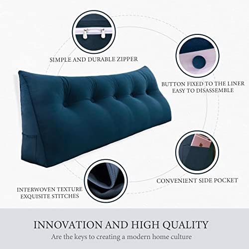 Bed Wedge Headboard Pillow King Bedrest Reading Pillow, Deep Blue - Image 3