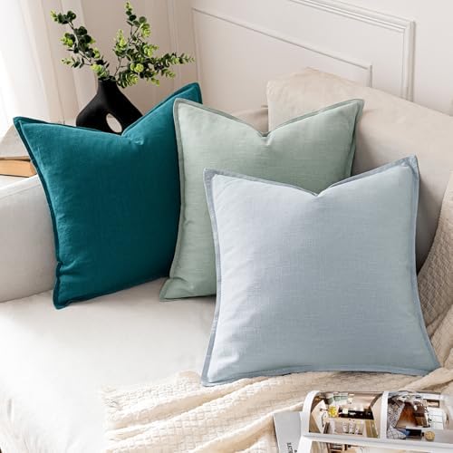 MIULEE Decorative Linen Pillow Covers 20x20 Inch Teal Blue - Image 5