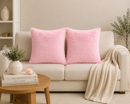 REAFORT Long Hair Faux Fur Euro Sham Cover 26"x26", Hidden Zipper - Image 5