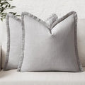 MIULEE Boho Linen Fringe Decorative Throw Pillow Covers Light Grey 20x20 by MIULEE