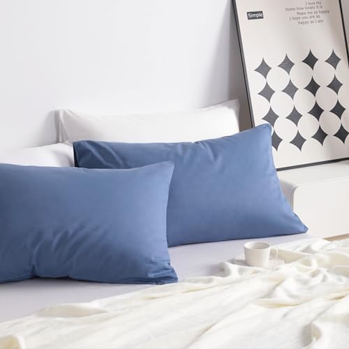 NTBAY Cotton Queen Pillowcases, Denim Blue - Image 2