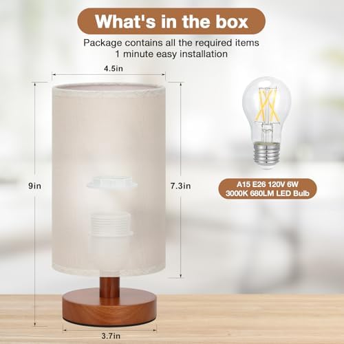 Fenmzee Small Table Lamps (Beige Shade - Walnut Base, 9" Inline Control) - Image 3