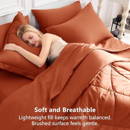 CozyLux Queen Comforter Set 88"x88" Burnt Orange - Image 4