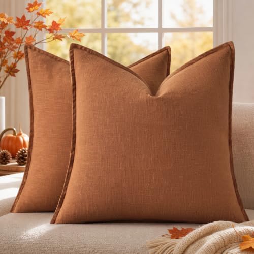 decorUhome Fall Light Rust Linen Throw Pillow Covers 20x20 Set of 2 by decorUhome