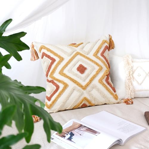 Boho Pillow Covers 18X18 Inch Boho Tufted Throw Pillow Covers Decorative - Image 4