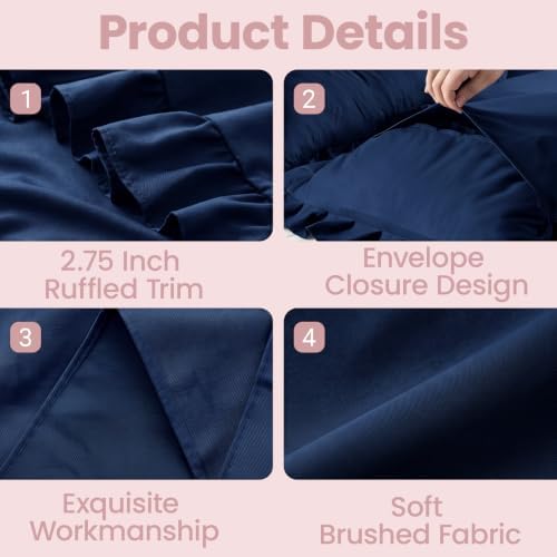 Set of 2 Brushed Microfiber Ruffle Pillow Cases Queen Size Navy Blue - Image 3