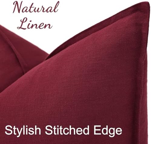 decorUhome Fall Burgundy Linen Throw Pillow Covers 20x20 Set of 2 - Image 2