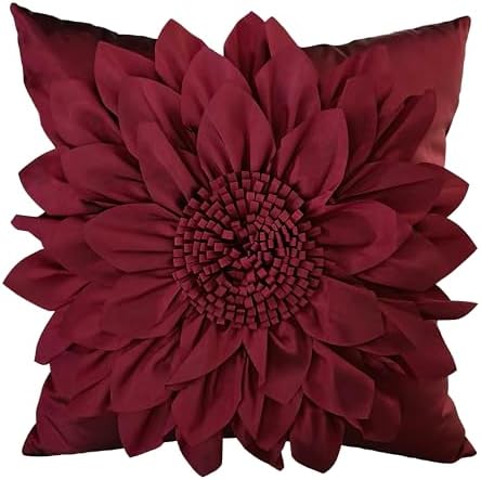 Burgundy Accent 3D Flower Decorative Throw Pillow Covers by BellasGifts