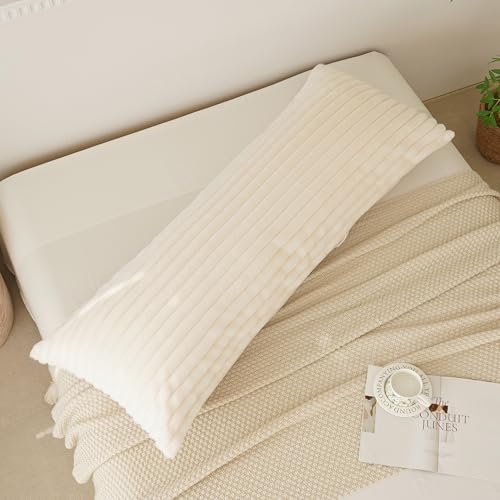 Full Body Pillow with Fluffy Stripe Faux Fur Removable Cover, Long Bed Pillow - Image 3