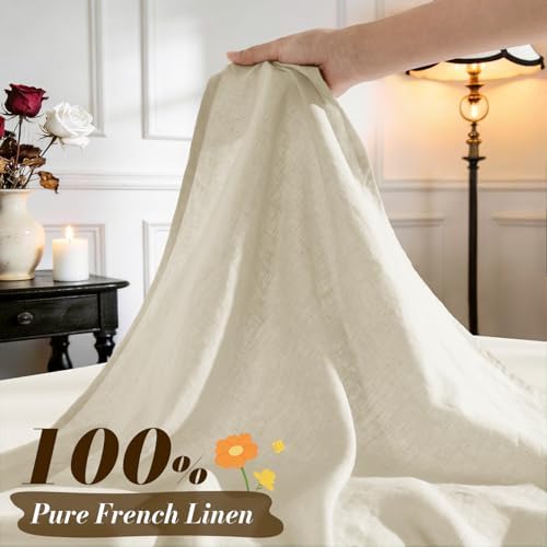 SONORO KATE 100% French Linen Queen Size Sheets Set, Natural Flax Bedding - Image 2