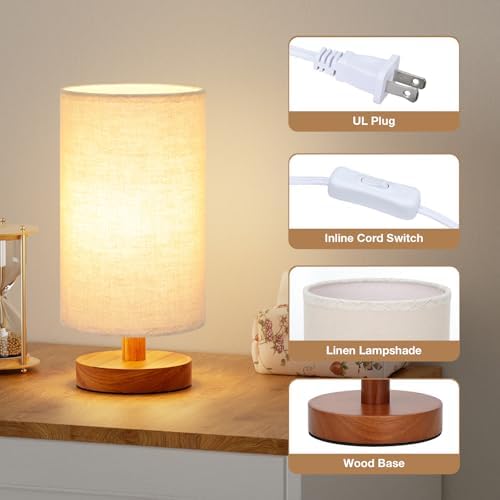 Fenmzee Small Table Lamps (Beige Shade - Walnut Base, 9" Inline Control) - Image 2