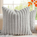 Set of 2 Decorative Throw Pillow Covers 18x18 Faux Fur Light Gray by MEGAYESHome