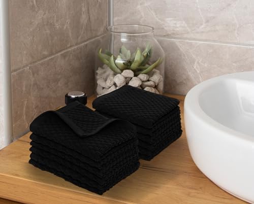 COTTON CRAFT Euro Spa Waffle Wash Cloth - Set of 12 Black Washcloth - Image 3