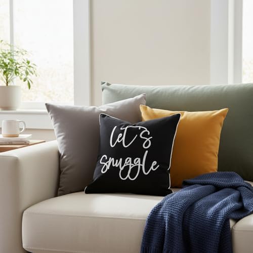 Sunkifover Let's Snuggle Decorative Throw Pillow Cover 18"x18" Black - Image 2