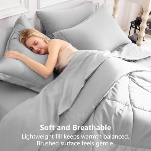 CozyLux Full Comforter Set 82"x86" Light Grey - Image 4