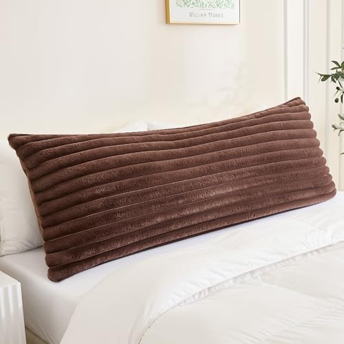 Full Body Pillow with Fluffy Stripe Faux Fur Removable Cover, Long Bed Pillow - Image 4