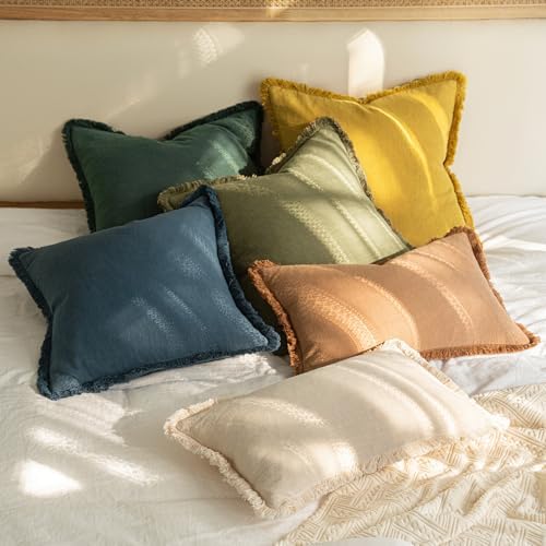 MIULEE Boho Linen Fringe Decorative Throw Pillow Covers Navy Blue 18x18 - Image 7