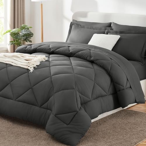 CozyLux Super King Comforter Set 120"x120", 7 Piece, Dark Grey by CozyLux