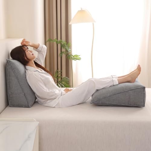 Triangular Reading Pillow with Side Pocket, Backrest Support Cushion - Image 3