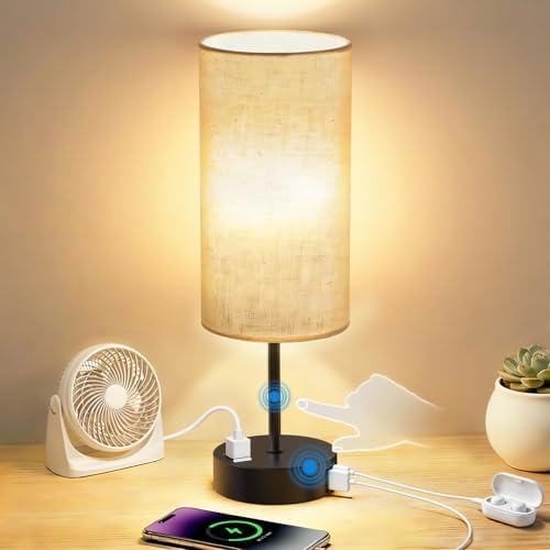 Table Lamp for Bedroom, High-Sensitivity Touch, AC Outlet, USB A+C by Unknown