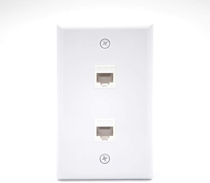 VCE 2-Port Ethernet Wall Plate (UL-Listed), CAT6 Wall Plate and Jack, RJ45 Keystone Wall Outlet with Single Gang Low Voltage Mounting Bracket, White 2-Pack