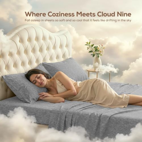 Queen Sheet Set, 4 Pieces 16" Deep Pocket Hotel Luxury Sheets, Heather Grey - Image 4