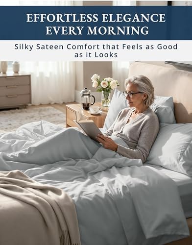 LANE LINEN King Sheets Cooling 100% Egyptian Cotton Sateen - Image 5