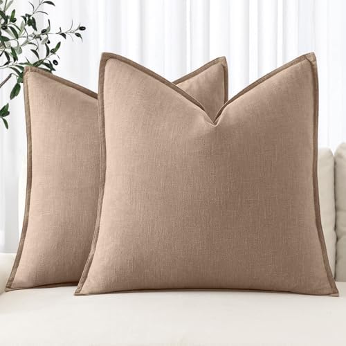 MIULEE Decorative Linen Pillow Covers 20x20 Inch Camel by MIULEE