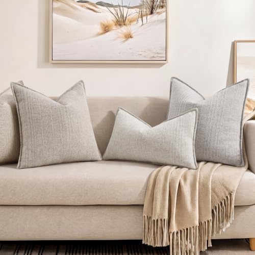 decorUhome Light Grey Textured Linen Throw Pillow Covers 20x20 Set of 2 - Image 6
