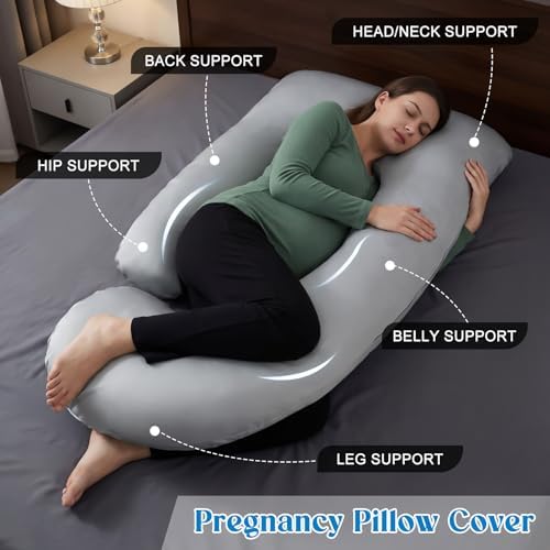 Hahafelt Cooling Pregnancy Pillow Cover 59 Inch Large J Shaped Full Body - Image 5