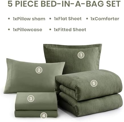 Monbix Twin XL Comforter Set Olive Green 5 Pieces Bed in a Bag - Image 7
