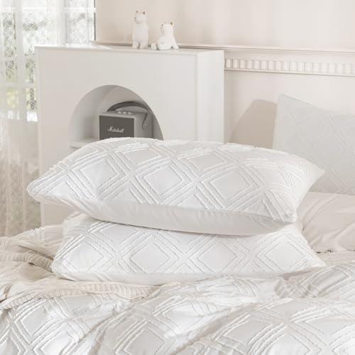 JELLYMONI Bright White Grid Tufted Pillowcases King Size - Image 2