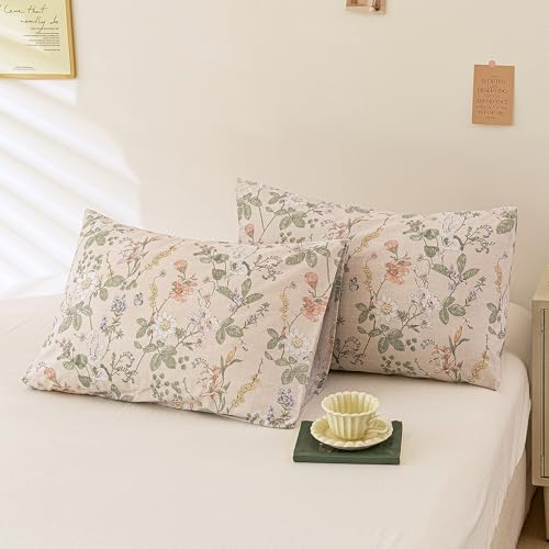 ECOCOTT 2 Pack Floral Pillowcases Standard Size, 100% Washed Cotton Pillow Cases - Image 2
