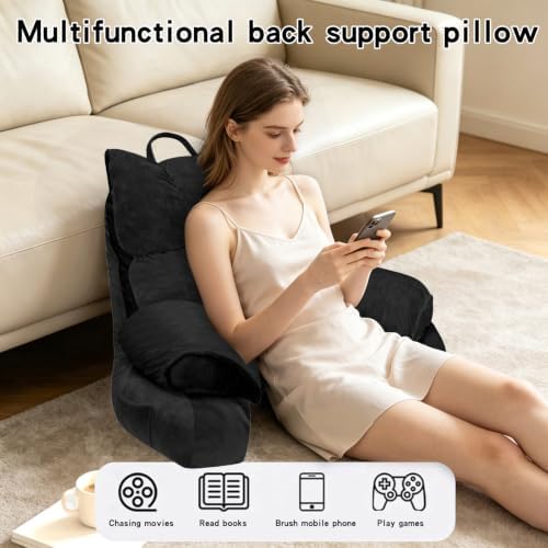 Reading Pillow for Bed with Arms, Back Support, Memory Foam（Dark Black） - Image 6