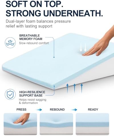 Wedge Pillow for Sleeping, 7.5" Memory Foam Bed Wedge for Back and Leg Use - Image 4