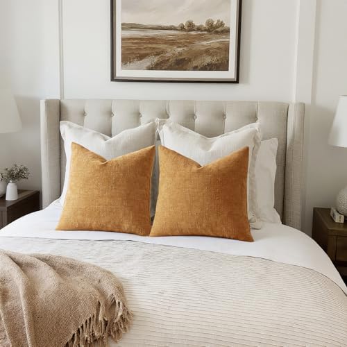 MIULEE Textured Chenille Throw Pillow Covers 18x18 Inch Golden Brown - Image 6