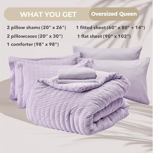 HYMOKEGE Lavender Oversized Queen Comforter Set Seersucker 7 Pieces, All Season - Image 5