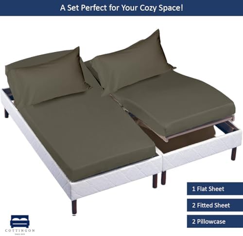 Cottingon 5 PC Split King Sheets Fits 16" Deep, Egyptian Cotton, Dark Grey - Image 4